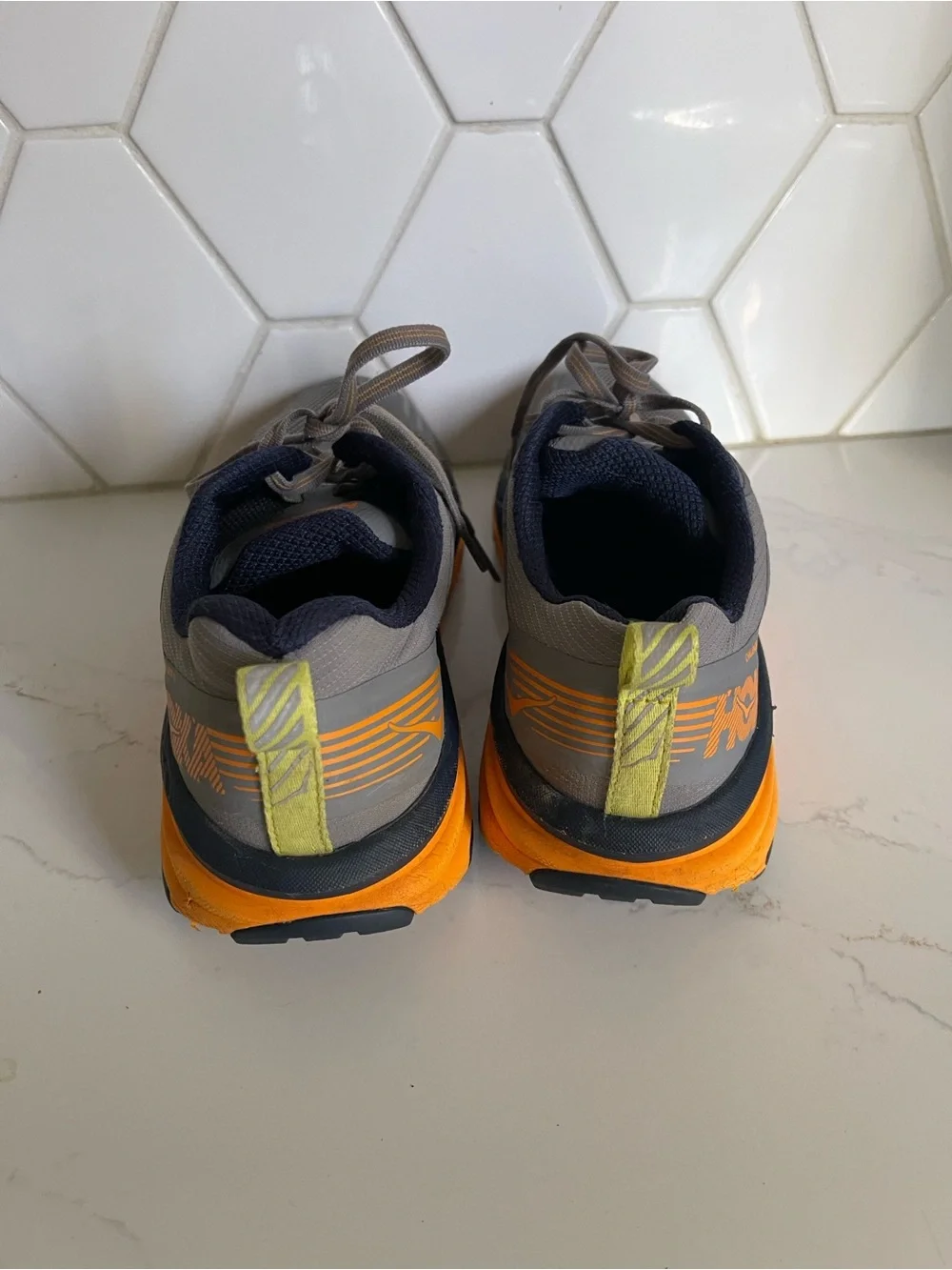 Hoka One One Gray and Orange Men's Athletic Trail Shoes